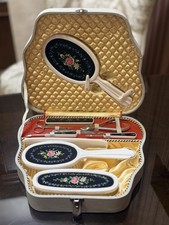 Vintage GDR Grooming Vanity Set VEB Bürstenkasten Hand Painted Floral MINT picture
