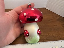 Italian Jumbo Vintage Glass Mushroom W Painted Mushroom Christmas Ornament 6” picture