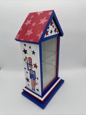Wee Forest Folk 3 Shelf Display Case Patriotic Painted Wood Mirror Glass OOAK picture