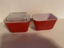 TWO Vintage PYREX RED SMALL REFRIGERATOR DISH ONE WITH LID ONE WITHOUT picture