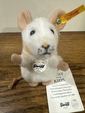 NEW Steiff USA White Pilla Mouse Collectible Plush  4” x 2.75” x 2.25” – Button picture