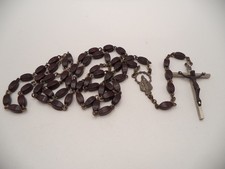 Vintage Roma Italy Dark Brown Wood Bead Rosary Ornate Center Mary Bar Crucifix picture