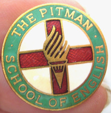 PITMAN SHORTHAND typing vintage quality enamel School of English PIN BADGE picture