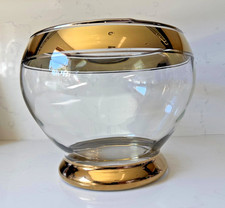 Vintage 1970s Footed Art Glass Bowl Gold Silver Leaf Decoration 13