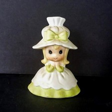 Porcelain Bisque Bell Blonde Girl Green Dress Floppy Hat 3.5