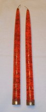 Pair of Vintage Orange Red Glitter Lucite Taper Candles 11