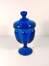 Vtg MCM Viking Glass Bluenique Six Petal Candy Jar Compote Dish With Lid 7 3/4