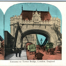 c1900s London, England Tower Bridge Thames Stereoview Street Horse Delivery V38 picture