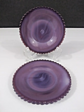 Vintage BOYD ART GLASS Heart & Lyre Valentine Purple Slag Glass Cup Plate *PAIR* picture