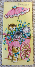 Vtg Birthday Greeting Card Used Cute Kittens  picture