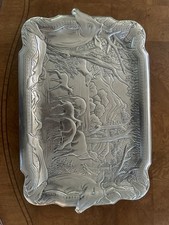 Large 1982 Arthur Court Designs Aluminum Elk Herd Platter 24