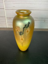 Lundberg Studios Signed Daniel Salazar Iridescent Gold Flower Vase 2005 picture