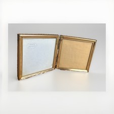 Vintage Mid-Century Modern Solid Brass Bifold Double Picture Frame picture