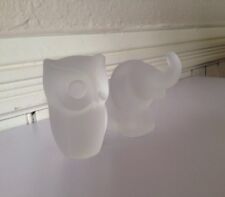 Stolzle Kristall Austria Camphor Frosted Glass Owl & Elephant Figurines Set picture