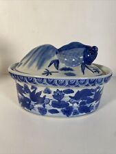 Vintage Blue & White Koi Covered Dish Chinese 9.5” X 7” Casserole Dish With Lid picture