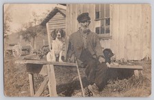 Vintage RPPC Old Man with Beard & 2 Dogs Rustic Farm Scene Postcard NOKO picture