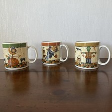 Vintage 1998 Sakura Debbie Mumm Halloween Mugs Set of 3 Witch Owl Frankenstein picture