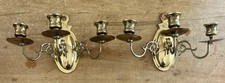 Pair of EB Baldwin Solid Brass Triple Arm Wall Sconce Candle Holders Vintage picture
