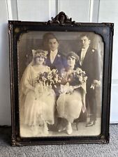 Antique Large Wedding Photo Hand Painted in Carved Wooden Frame picture