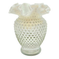 Vtg Fenton French Opalescent Hobnail Vase Double Ruffle 1940s Mint 6