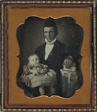 Scarce, Beautiful 6th Plate Dag of Gentleman & Sleeping Baby 1850s #304 picture