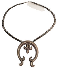 c1940's Vintage Navajo Sterling Sandcast Squash Blossom necklace picture