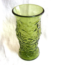 Vintage 1960's Green Glass Vase Rock Crystal Pattern Brody Co. 2-s picture