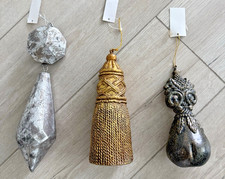 Vintage 2007 Christmas Ornaments Lot of 3 Antique Silver, Gold & Rustic Decor picture