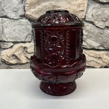 Vintage Indiana Glass Ruby Red Stars and Bars Fairy Lamp 2 Piece Candle Holder picture