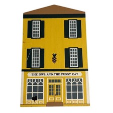 VTG The Cat's Meow Village The Owl and the Cat Yellow Wood Block Series X picture