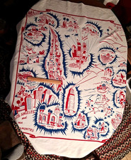 Vintage 1940's Art Deco Souvenir Tablecloth Los Angeles Hollywood Handprint MCM picture