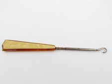 Vintage Buttonhook 1920s Celluloid Handle Amber & Cream Marbled Vanity Tool picture
