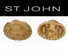 St John Knits (1.0 Inch) Gold Tone Cockle Shell Amber Crystals Buttons (2) picture