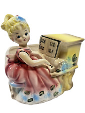 Vintage Rubens Originals Young Girl Playing Piano Ceramic Planter picture