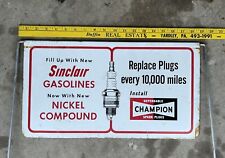 Champion Spark Plug Sinclair Gasoline Advertising Sign Vintage Metal Two Sided picture