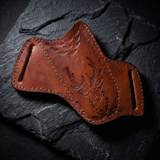 SHARD Tactical Scout Carry EDC Knife Sheath Brown Leather Tooled Stag Bushcraft picture