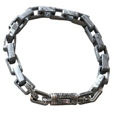 Retro Engraved Cylinder Buckle Men Rectangle Link Bracelet Distressed Silver Wri picture