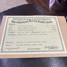 1923 THE AMERICAN JERSEY CATTLE CLUB-COW PEDIGREE RareCERTIFICATE W/Env.Toread picture