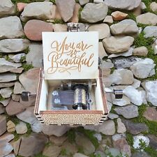 NEW “YOU ARE SO BEAUTIFUL” Handmade Hand Crank Wood Music Box picture