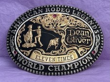 VINTAGE NOS NIB GIST RODEO LEGENDS 11X WORLD CHAMPION DEAN OLIVER BELT BUCKLE picture
