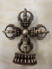 Large Wonderful Tibetan Buddhism Silver Hand Made *4Pointed Vajra* W/Set Statue picture