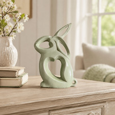 Rare VINTAGE STUDIO ART POTTERY   BUNNY RABBIT FIGURINE Easter MCM 11” Lt Green picture