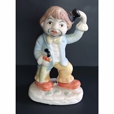Bisque Porcelain Hobo Clown With Top Hat And Umbrella Figurine On Base picture
