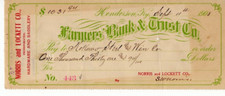 1908 Norris & Lockett Co. Hardware & Saddlery Check Farmers Bank & Trust Co. picture