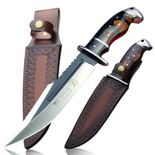 Cuchillo De Caza Tactico Hoja Fija 18 CM Con Funda De Cuero Para Regalo picture