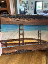 Michigan Mackinaw bridge Wall Art Live Edge Wood Design Euc. Unique picture