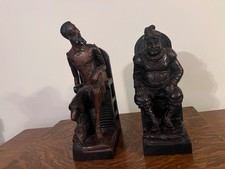 PAIR CARVED WOOD DON QUIXOTE PANCHO SANZA BOOKENDS picture
