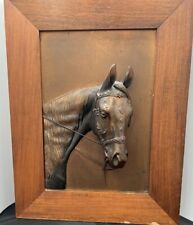VINTAGE FRAMED Copper EQUESTRIAN HORSE HEAD STATUE SCULPTURE 3D 18x14 Heavy picture