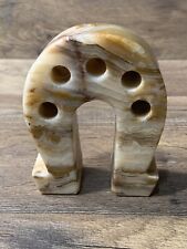 Vintage Carved Horseshoe Onyx Agate Stone Pen Pencil Holder Desk Paperweight picture