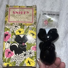 Vtg 1970s Avon Sniffy Skunk Sweet Honesty Cologne Bottle NIB NOS Fabric Flower picture